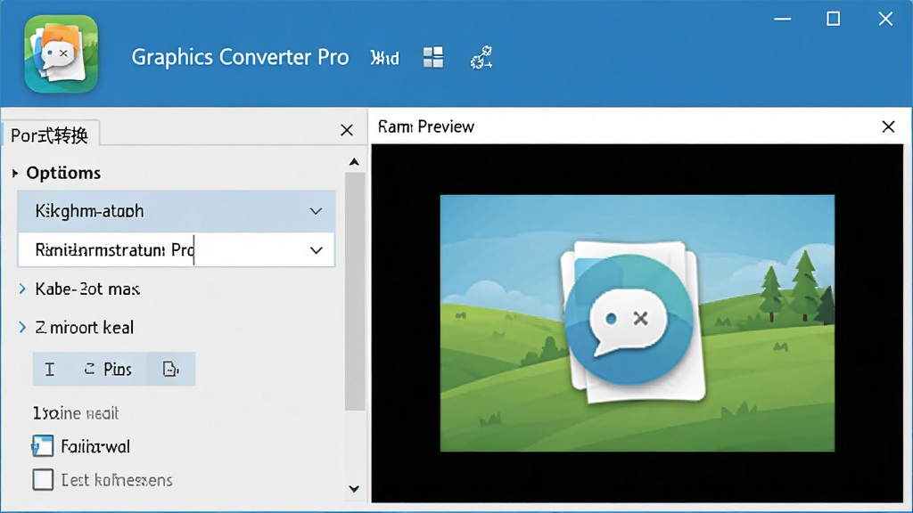 Graphics Converter Pro ������Ԥ��ͼ��չʾ����ͼ�ꡢ�˵�������ʽת��ѡ���Ԥ�����ڣ���������������ִ���࣬ɫ�����������ʸɾ����޶���Ԫ��