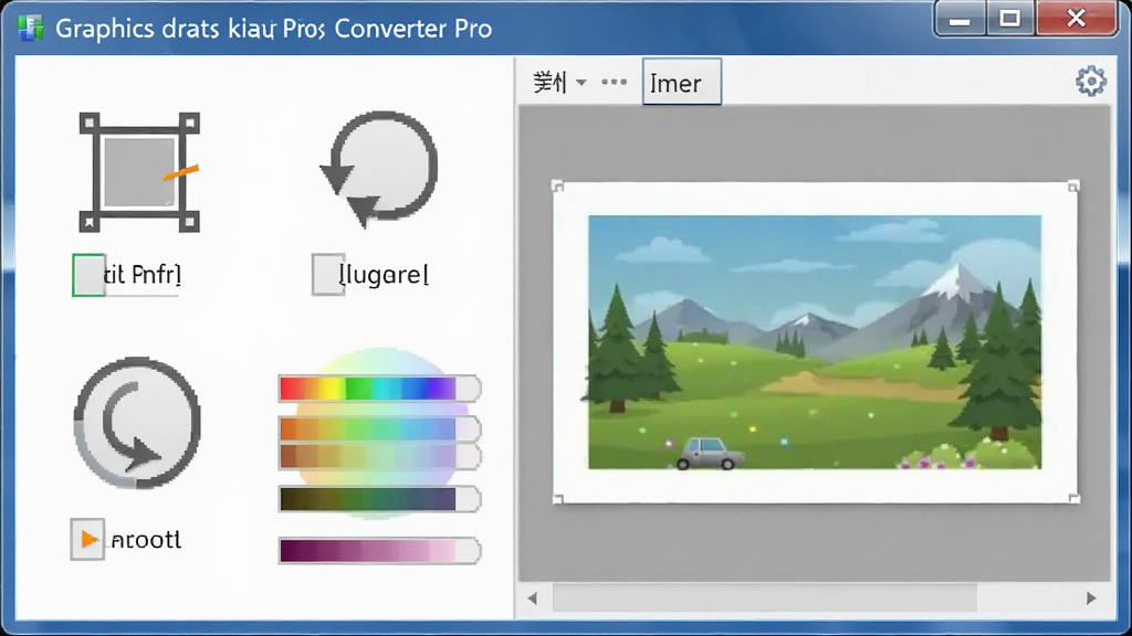Graphics Converter Pro �༭���ܲ������棬��ʾ�ü�����ת����ɫ���ߣ��Ҳ�ΪԤ�����ڣ������Ѻã�ͼ�����������ʸɾ����޶���Ԫ��