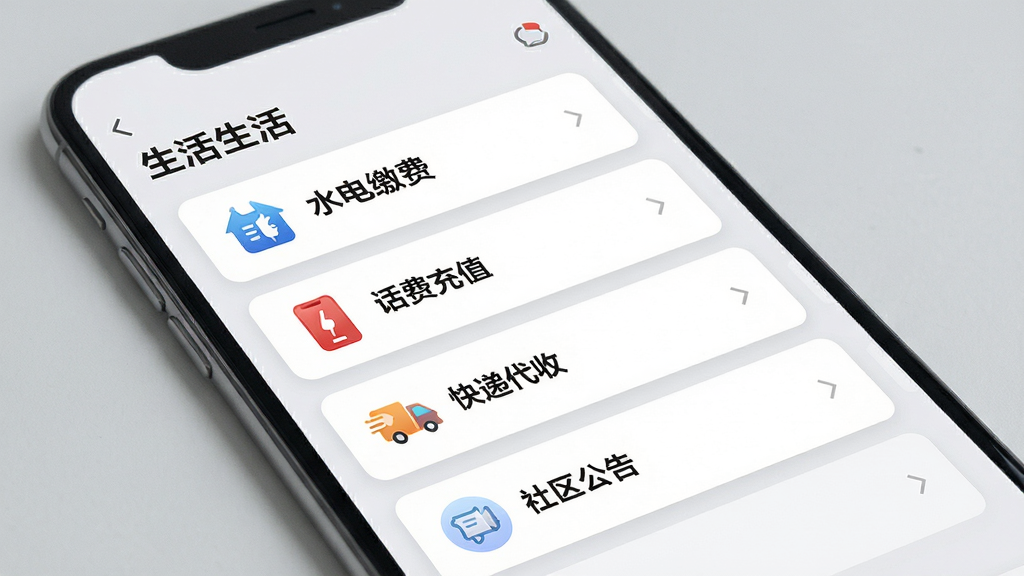 ��������Ϊ��������APP�ġ�������񡱹���ҳ��չ��ͼ��ҳ�����б���ʽչʾ��ˮ��ɷѡ��������ѳ�ֵ��������ݴ��ա������������桱�ȶ��������ڣ�ÿ���������Сͼ�ꡣ���岼���������򣬲���ǳ��ɫ���������ɫ��Ƭ������Լ����ϸ����ͻ��ͼ��ľ��¶Ⱥ����ֵ��׶��ԣ����ʸɾ����޶���Ԫ�ء�