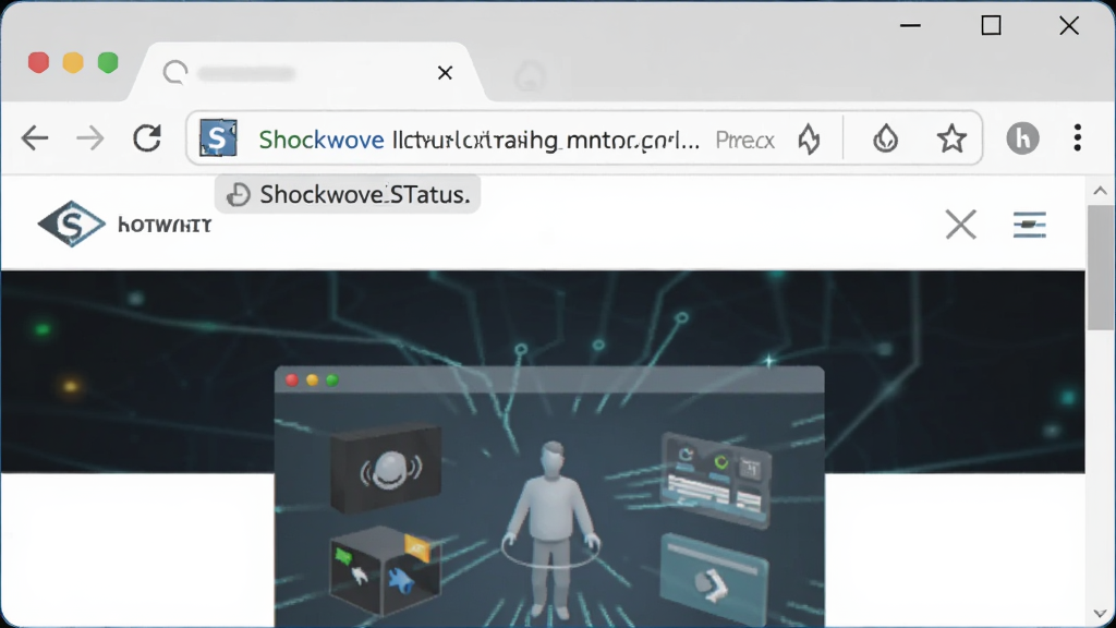 主体为浏览器地址栏旁边显示Shockwave插件图标,页面内正在加载交互内容,布局为浏览器窗口居中,风格为简洁科技风,细节包含插件状态提示,画质清晰,干净无多余元素