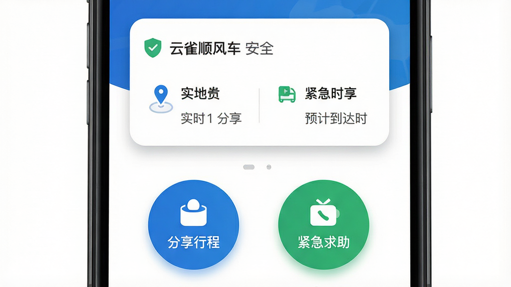���壺��ȸ˳�糵��ȫ����չʾ���ֻ���Ļ��ʾ�г̷�������ͽ���������ť�����֣��ֻ����У���Ļ�Ϸ�Ϊ�г���Ϣ��Ƭ���·�Ϊ����Բ�ΰ�ť�������г̡��͡��������������Ű棺��Ϣ��Ƭ��Բ����Ӱ����ť��Ŀ��������ذ�ȫ������ɫ����ɫΪ����ͼ��������ϸ�ڣ��г̿�Ƭ��ʾʵʱλ�ú�Ԥ�Ƶ���ʱ�䣬��ť����ͼ������֡����ʣ����壬�ɾ��޶���Ԫ�ء�