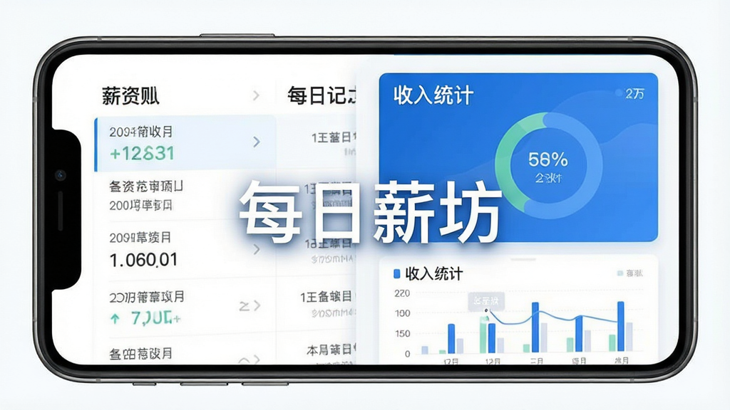 �ֻ���Ļչʾÿ��н��APP�Ľ��棬����Ϊ������н�ʼ����б�����Ŀ������ͳ��ͼ�����������б���Բ��ͼ��Ϊ�����Ű������򣬲��ñ�ƽ����Ʒ����ɫ��Ϊ��ɫ���ɫ��ϸ�ڰ���ÿ���������������ڱ�ǩ�����ʸ���ɾ����޶���Ԫ�أ�ͼƬ������ʾ��ÿ��н�������֡�
