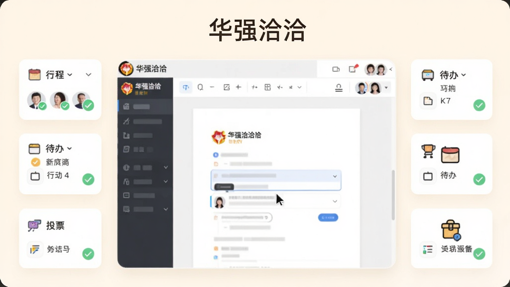 ����Ϊ����ǿǢǢ������Э�����߽��棬�����������ĵ��༭���ڣ���Χ�ֲ��ճ̡����졢ͶƱ��С����ͼ�꣬�����С���ǿǢǢ������������Ϊů��ɫ�����ֲ�������״�ֲ�����ƽ�����ϸ�ڰ�������ͷ�񡢹��Э��λ�á���ɶԹ������ʸɾ����޶���Ԫ�ء�