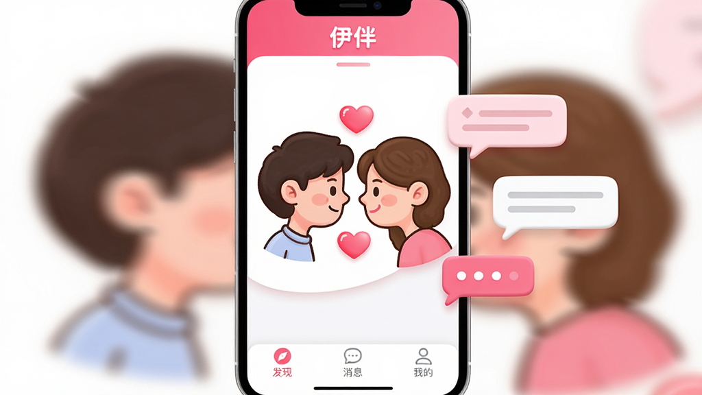 ���壺һ����Ϊ�����顱���罻APP���ֻ�����չʾ����Ļ����������ͨ����ͷ���໥�������м��а������ӡ����֣��ֻ����У���Ļ���������ɼ����Ҳ���Ư���ĶԻ����ݡ��Ű棺����ִ���ͼ��Բ�󡣷�����²廭�磬ɫ�����죬��ɫ��Ϊ��ɫ���ɫ��ϸ�ڣ���Ļ������ʾ�����顱�������ײ��С����֡�����Ϣ�����ҵġ�������ǩ�����ʣ�������Ⱦ���ɾ��������޶���Ԫ�ء�