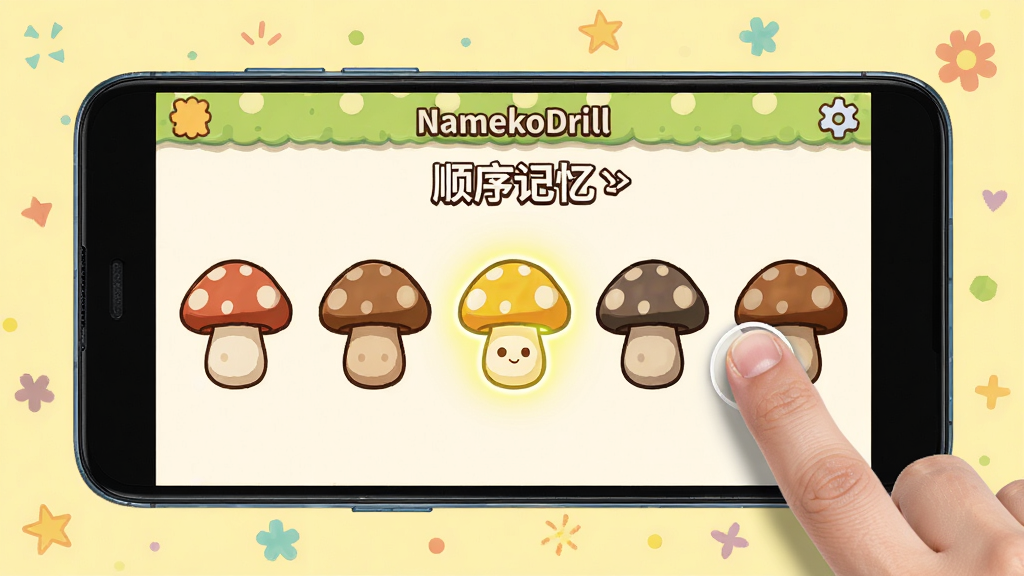 ���壺һ����׿�ֻ�������ʾNamekoDrill��Ϸ�еġ�˳����䡱�ؿ�����Ļ����һ��Ģ��������һ�����⣬��ָ��������֣��ֻ�ռ�������ģ���Χ�е���ɫ�����ͼ�װ�Ρ��Ű棺����������Ģ���������룬��ָλ����Ļ�Ҳࡣ���дʵ�뿨ͨ��ϣ�ɫ�����������ʣ��߷ֱ��ʣ��ɾ��޶���Ԫ�ء�