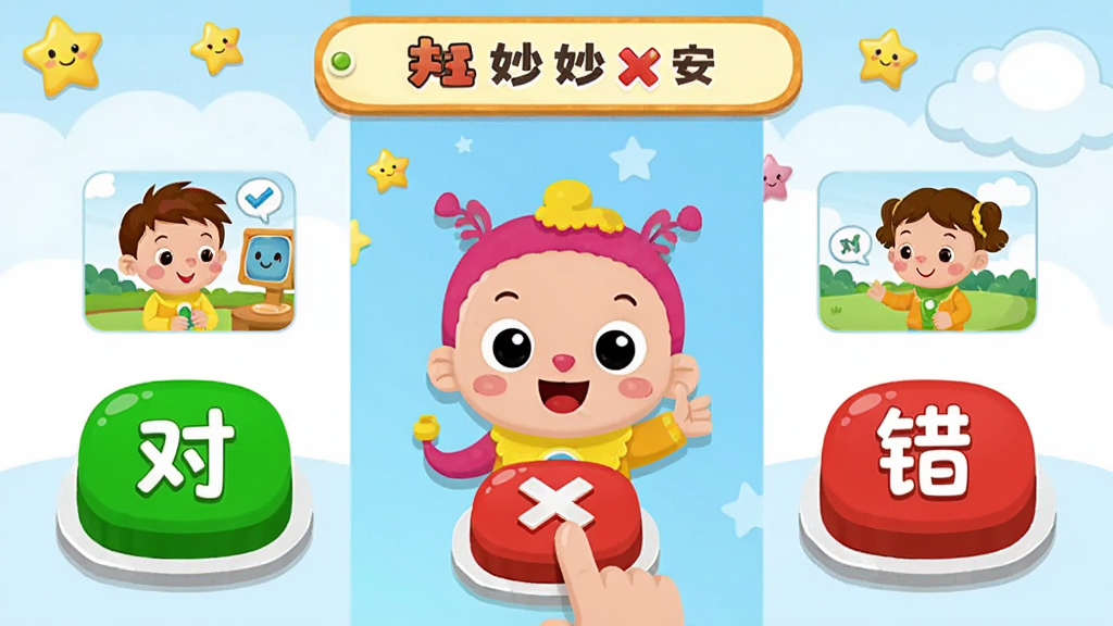 ���壺������ʿ��ͨ��ɫ������ڴ��������ѡ��ť����Ļ���С��ԡ��͡�����������ť���Ա��а�ȫ֪ʶ��ͼ�����֣�����������������������ǰ�ť����������Ŀ���������Ű棺���湹ͼ���������ƫ�¡���񣺱�ƽ����ͨ���ɫ�����졣ϸ�ڣ���ť�а��µ�����Ч�������������Ǻ��ƶ�װ�Ρ����ʣ����塢�ɾ����޶���Ԫ�ء�