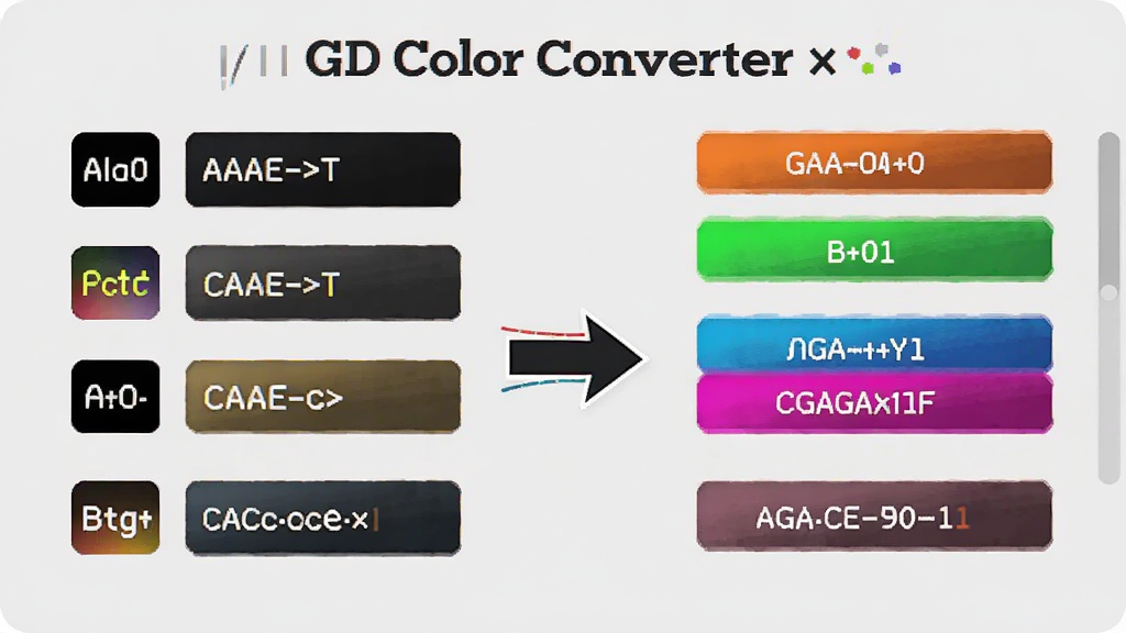 GD Color Converter����ʾ��ͼ������������ʾһ����ɫת�����̣�����Ǹ�����ɫ�����ʽ��ͼ���������Ҳ���ת�������ɫ���������м��ü�ͷ���ӣ�����Ϊǳ��ɫ����������רҵ��ɫ��׼ȷ������������