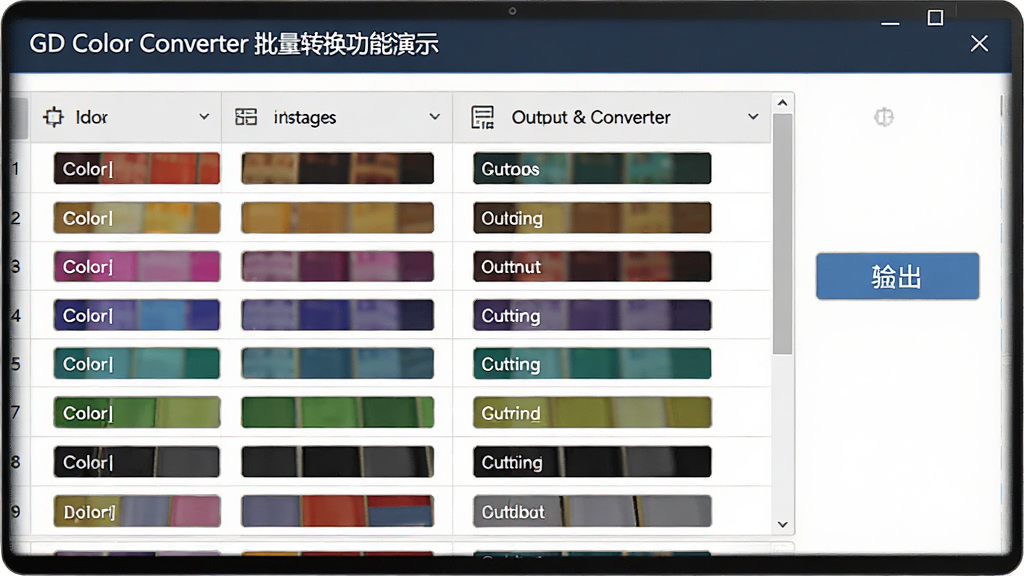 GD Color Converter����ת��������ʾ��������ʾһ�����񣬰���������ɫ�����Ͷ�Ӧ�����������Ҳ��е�����ť�������������࣬ɫ�ʴ���Э�������ʸ��塣