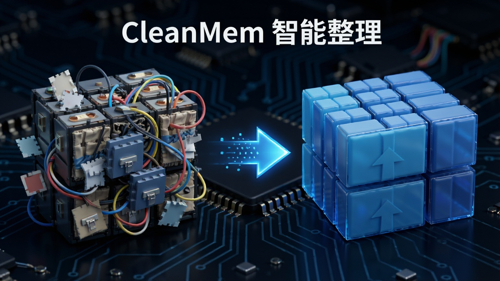 CleanMem �ڴ��������湤��ʾ��ͼ���������Ϊ���ҵ��ڴ�ģ�飬�Ҳ�Ϊ�������������е��ڴ�ģ�飬�м��м�ͷ���ӣ�����Ϊ��·��������������Ƽ���ʮ�㣬���ֱ�ע