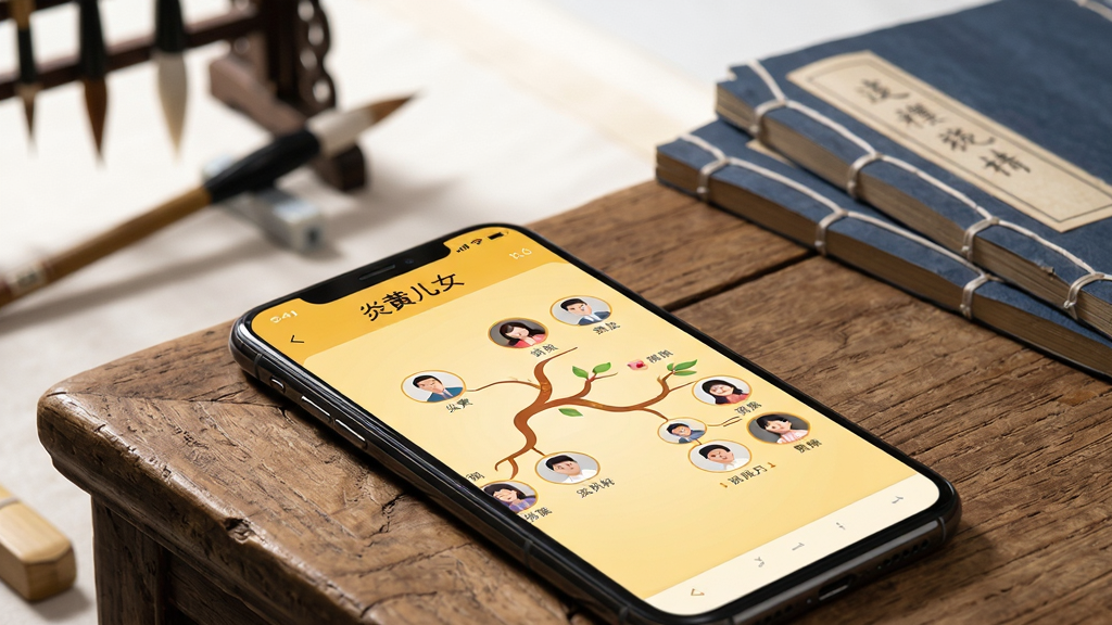 ��������Ϊһ�������ֻ���Ļ��д����Ļ��������ʾ���׻ƶ�Ů��APP�ļ��������棬������ů��ɫΪ��ɫ������֦״ͼ��������һ������ͥ��Աͷ���ֻ�б���ڹ��ӵ�ľ���ϣ��������黯����ʽ�鷿����ë�ʡ���װ���׵�Ԫ�ء���ͼ�������Ĺ�ͼ���ֻ�λ�ڻ�������ƫ�£��Ϸ����ס����дʵ����ܰ��ϸ������Ļ�������������ɱ棬���ʸ��壬�ɾ��޶������