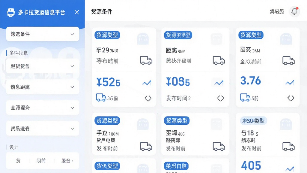 ���壺�࿨��������Ϣƽ̨App�Ļ�Դƥ��ҳ�棻���֣����Ϊɸѡ�������Ҳ�Ϊ��Դ��Ƭ�б����Ű棺��Ƭ�������룬�۸��������Ŀ����������࣬��ɫ������ϸ�ڣ���Դ���ͱ�ǩ������ͼ�ꡢ����ʱ�䣻���ʣ��������ɾ����޶���Ԫ�ء�