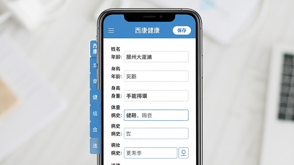 ���壺��������APP�Ľ��������༭ҳ�棬��Ļ����ʾ�������ϱ������������������䡢���ߡ����ء���ʷ����д������࣬����ɫ��ɫ�������֣��ֻ���Ļ���У��������ϵ������У�����з����ǩ������񣺱�ƽ����ҽ�ƸУ��ɾ����ࡣϸ�ڣ����������в�����д���ݣ���Ļ������ʾ�������������������Ա��б��水ť�����ʣ����壬�������޶���Ԫ�ء�