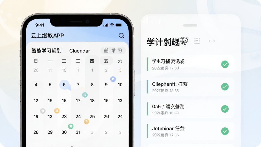 ���壺���ϼ̽�APP������ѧϰ�滮���ܽ��棬չʾ������ͼ�������б�����ע��ѧϰ�ƻ��������֣����Ϊ�������Ҳ�Ϊ�������飬������͡��Ű棺��Ϣ�㼶������������¼�Լ��ϸ�ڣ�������������״̬ͼ�ꡣ���ʣ��������ȣ��޶���Ԫ�ء�