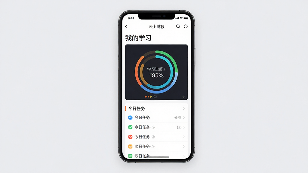 ���壺�ֻ���Ļ��ʾ���ϼ̽�APP�ġ��ҵ�ѧϰ��ҳ�棬��ѧϰ���Ȼ�ͼ�ͽ������񡣲��֣��ֻ����У�����Ϊ����ɫ���Ű棺���ݿ��ӻ����������ˡ���񣺼������ϸ�ڣ����Ȼ�ͼɫ�����ޣ������б����������ʣ����壬�޶���Ԫ�ء�