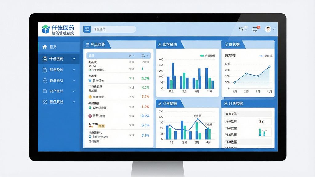 ���壺Ǫ��ҽҩ��������չʾ������ҩƷ�б������ͼ���Ͷ���������壻���֣�����չʾ�����棬���ҷ�����ƣ����˵������Ҳ����������Ű棺�����Ĺ��ܷ�����ͼ�������ֽ�ϣ�����ͼ��������״ͼ������ͼ������ִ���Լ��������ɫ������ƽ����ƣ�ϸ�ڣ���Ļ���С�Ǫ��ҽҩ��logo�͡����ܹ���ϵͳ�����������������ɶ������ʣ����壬�ɾ����޶���Ԫ�ء�