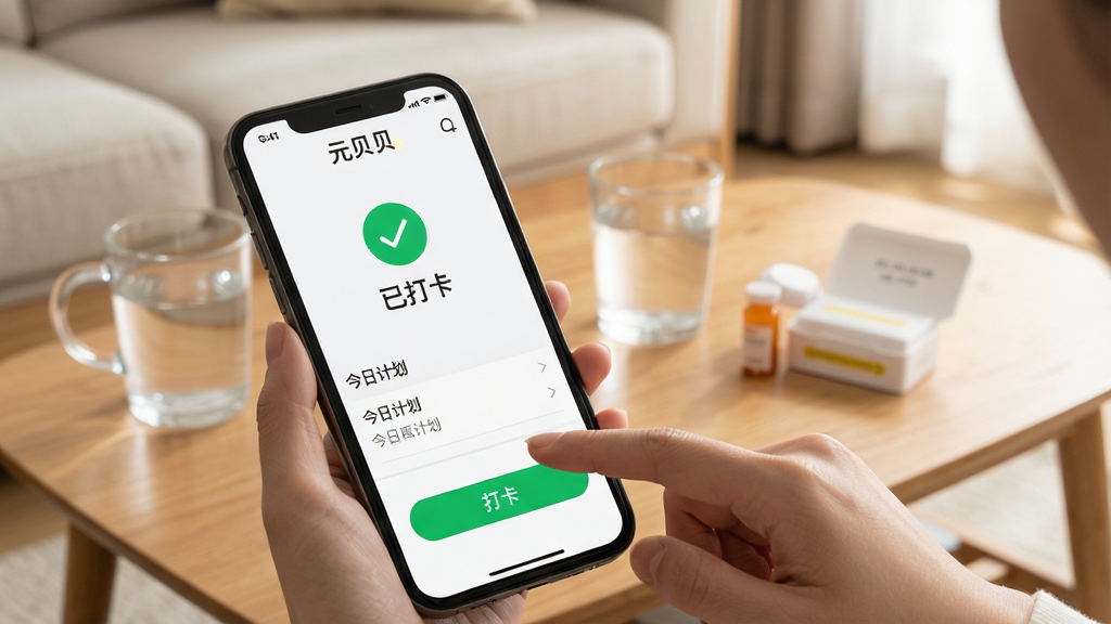 ���壺Ԫ����App���ֻ��ϵ�ʹ�ó������û���ָ�����Ļ�ϵġ��򿨡���ť�����֣��ֻ���д������Ϊ�����������輸����ˮ����ҩ�С��Ű棺��Ļ��ʾ�򿨳ɹ����棬����ɫ�Թ��͡��Ѵ򿨡����֡�����������ܰ��Ȼ��ɫ����͡�ϸ�ڣ��ֻ���Ļ���С�Ԫ������Logo�͡����ռƻ����б������ʣ����壬���߳��㣬�޶���Ԫ�ء�