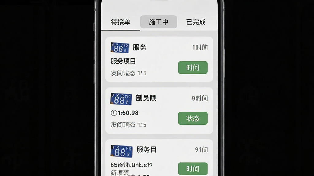 һ���ֻ�Ӧ�ý���Ľ�ͼԤ��ͼ��������ʾ;���̻��Ķ�������ģ�飬�����С����ӵ�����ʩ���С�������ɡ��ı�ǩҳ���м��Ƕ�����Ƭ�б���ÿ�ſ�Ƭչʾ�����ա�������Ŀ��ʱ���״̬��ť������Ϊǳ��ɫ�������Ű�����������ƽ�������ʸɾ����޶���Ԫ��
