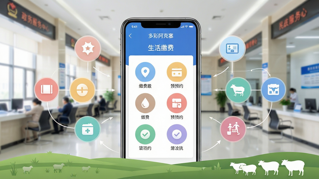 ���壺��ʰ�����app�ġ��������񡱽��棬�ֻ���Ļչʾ�ɷѡ�ԤԼ�ȹ���ͼ�꣬����������������Ĵ��������֣��ֻ���Ļ���У���Χ���Ʒ���ͼ��ͼ���������ײ��в�ԭ����Ⱥ��Ӱ���Ű棺����ͼ��Բ�����У���ɫ��ͣ���ʶ�����������ˬ����磬ͻ��ʵ�øС�ϸ�ڣ���Ļ��ʾ����ʰ��������͡�����ɷѡ����������������������ࡣ���ʣ�4K���壬�ɾ����޶���Ԫ�ء�