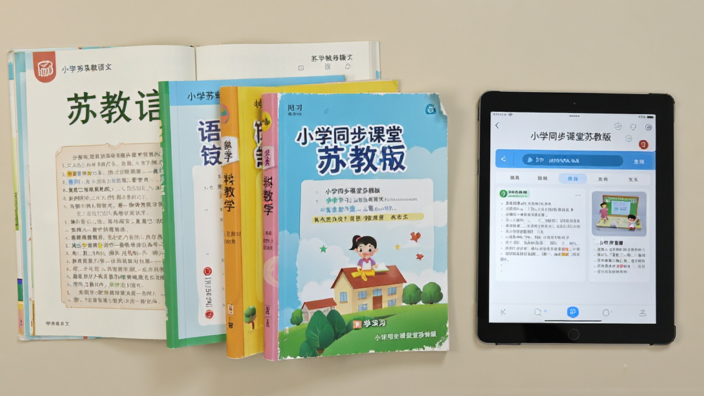 ͼƬ����Ϊ������Сѧ�ս̰����ġ���ѧ��Ӣ��α���ƽ����Բ��Űڷţ�ƽ����Ļ��չʾ����α����ݶ�Ӧ��
