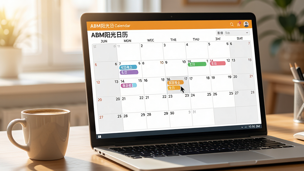 ���壺һ̨�ʼǱ�������Ļ����ʾ��ABM������������������ͼ���棬�Ա߷���һ�����ȡ����֣�������Ļռ�ݻ������壬�������������ɼ������ָ��ͣ����ĳһ���ϡ��Ű棺�������࣬������������Χ�����γɺ�г�İ칫���������дʵ��Ӱ��񣬹���������ů��ͻ����������ʵʹ�ó����е����ӡ�ϸ�ڣ���Ļ�е������Ͽ��Կ�������Ŀ��ֹ�������ա��Ȳ�ɫ��ǩ���������½���ʾʱ�䡣���ʣ�������Ӱ��Ʒ��ϸ�ڷḻ������ɾ����޶���Ԫ�أ��Ӿ�����Ϊ��ABM�������������档