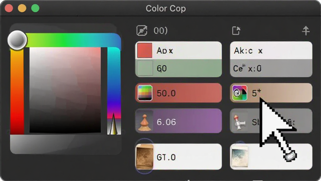 Color Cop�����������ͼ����ʾȡɫ��ͼ�ꡢ��ɫ��ֵ�������ܹ�꣬���ּ������������ִ����߷ֱ��ʣ��ɾ��޶���Ԫ��