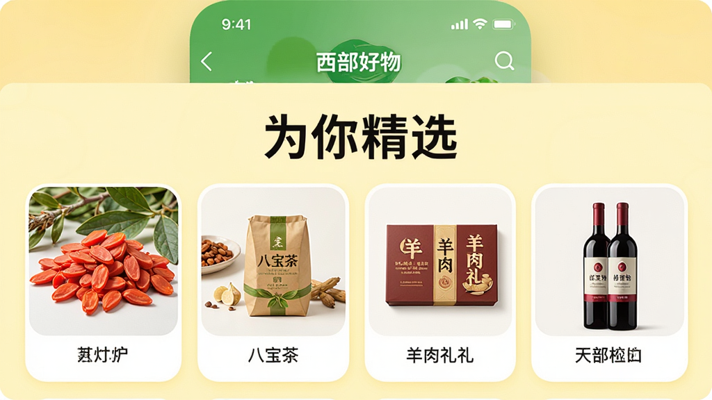 ����Ϊ���������APP��ҳ�Ƽ������ͼ����Ļ������ʾ��Ϊ�㾫ѡ���������֣��·����Ŀ���Ʒ��Ƭ��������轡��˱��衢������к����Ѿơ����ֲ����б�ʽ�Ű棬��ƬԲ����ƣ���������ɫ��������ִ���ɫ�����죬��ƷͼƬ���ˣ����ʸ��壬�ɾ����޶���Ԫ�ء�