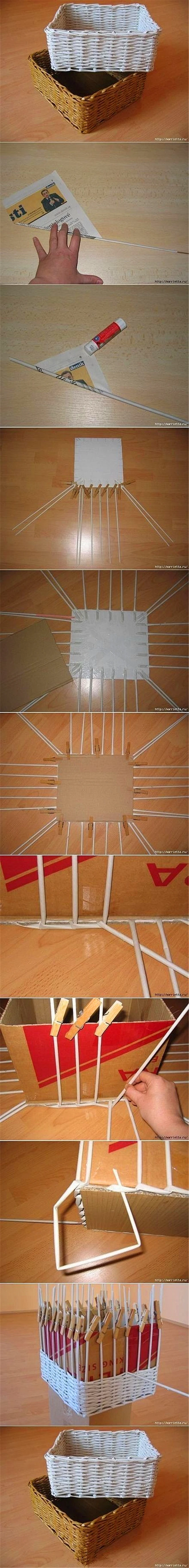 趣味工坊 纸艺花篮 废纸箱收纳手工制作