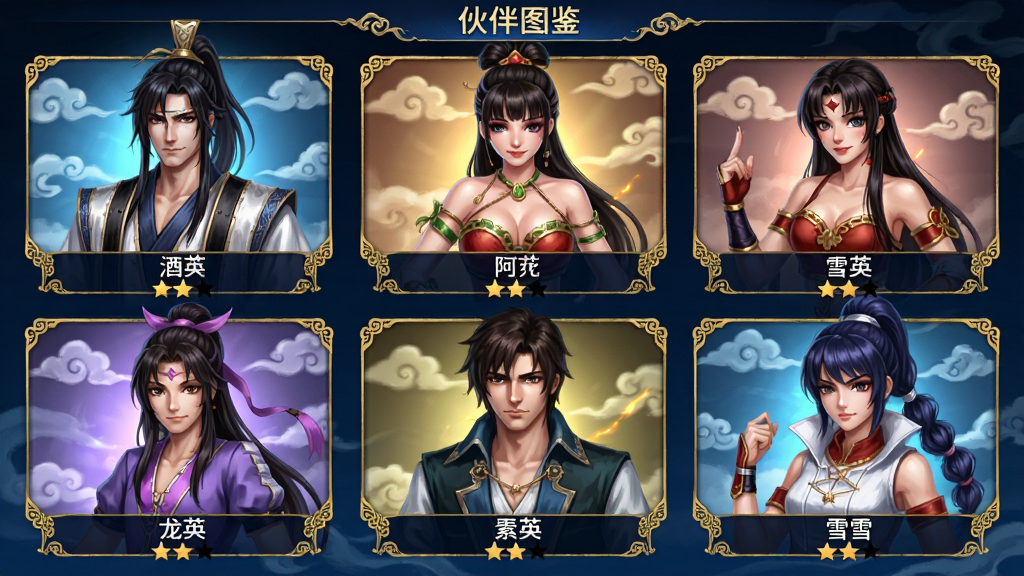���壺���ͼ�����棬չʾ��λ�ɽ�ϵ�о����ɫ�İ������棬�����ƽ��ɡ���ū����������Ӣ�����졢ѩ�������֣���ɫ��2x3�������У�ÿλ��ɫ�·���ʾ�������Ǽ����Ű棺�������������ɫ����ɫ��������ͻ�����߿��н�ɫ���Ρ���񣺹�����Ϳ�����澫ϸ��ϸ�ڣ�ÿλ��ɫ��������̬���죬��װ�����������������������Ч�����ʣ��߾������棬�ɾ����޶���Ԫ�ء�