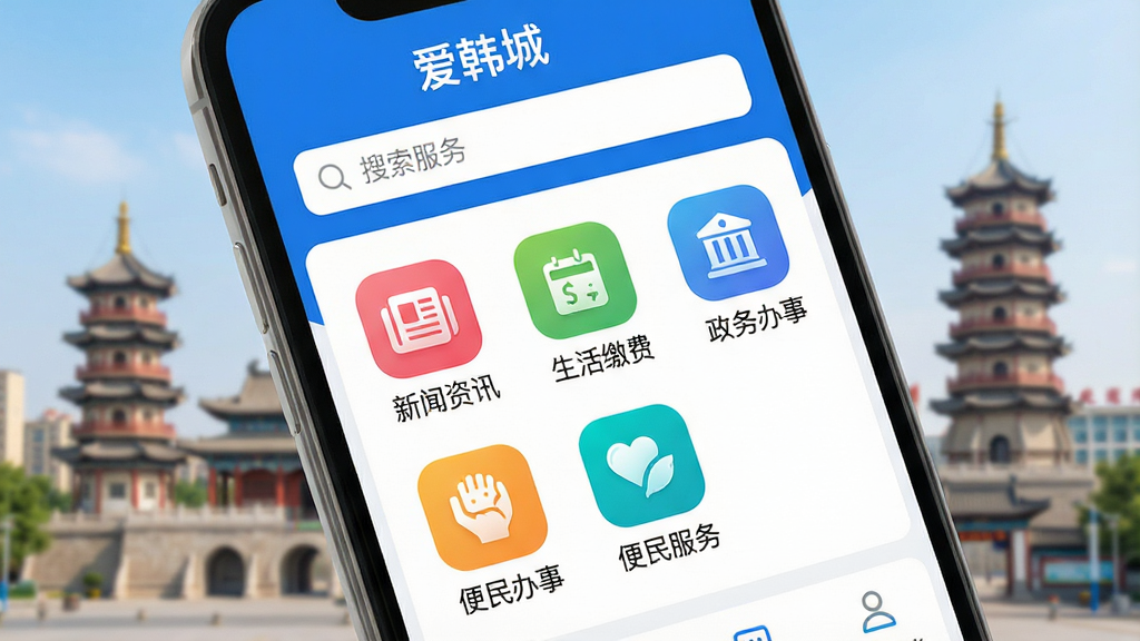 һ���ֻ���Ļ��д����Ļ������չʾ�������ǡ�APP�����棬�������������ɫ������������д�š��������񡱣��·������š�������Ѷ����������ɷѡ�����������¡�����������񡱵Ȳ�ɫͼ�꣬���岼�ּ���ִ�������Ϊ�黯�ĺ����г��еر꽨������������������������Ⱦ���ɾ�������
