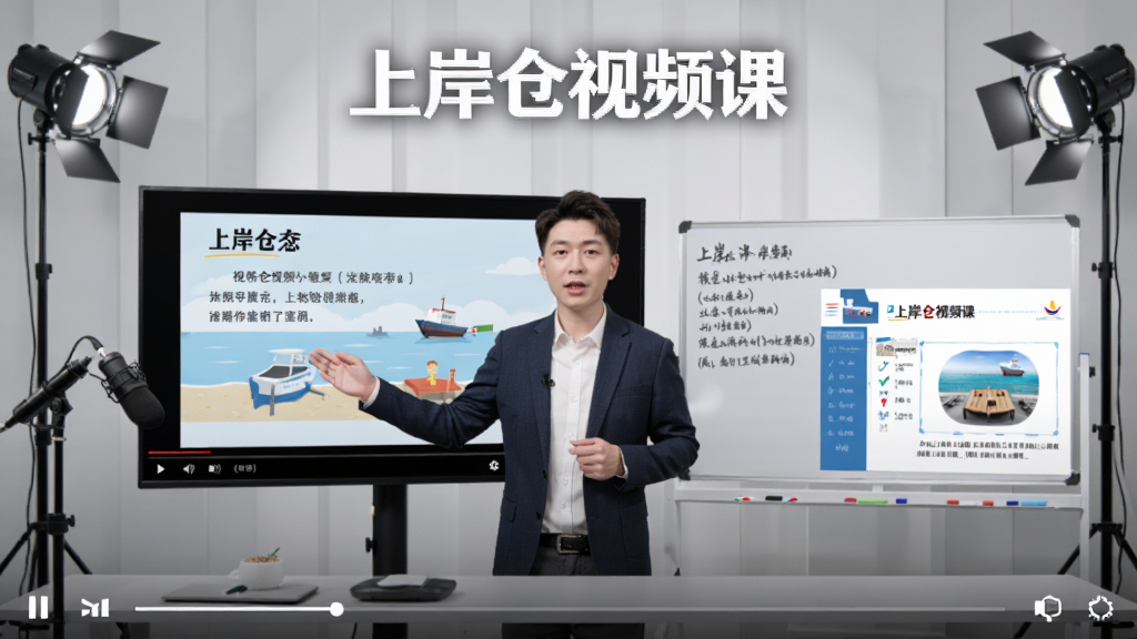 ���ơ��ϰ��֡���Ƶ�����β��Ž��棬��Ļ�н�ʦ���ڽ�����Ŀ���Ա����а����PPT������Ϊ��Լ��¼���ң�����˷�͵ƹ⣬�������������רҵ������ƽ�⣬ͻ����ѧ��Χ�����ֱ�ע���ϰ�����Ƶ�Ρ�