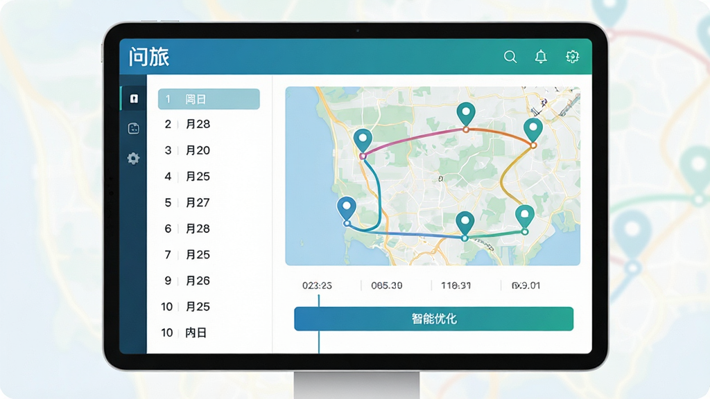 ���壺���Ի�ƽ����Ļչʾ�����á������г̹滮ҳ�棬���Ϊ�����б����Ҳ�Ϊ��ͼ��ʱ���ᡣ���֣���Ļ���У�����������ڣ��Ҳ��ͼ�ϱ��ж�������ǣ����ò�ɫ�������ӳ�·�ߡ��Ű棺�����ķ������֣���ͼ�·��С������Ż�����ť�����������������ɫ���������������ɾ��޶���Ԫ�ء�