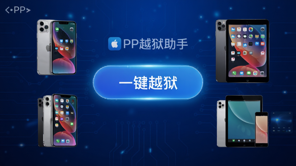 ��������չʾPPԽ�����ֵ������棬����Ϊ����ɫ�Ƽ��н��䣬��������ʾ��һ��Խ������ť����Χ������iPhone��iPad���豸ͼ�꣬����������ϸ���������������ִ���࣬���ʸɾ����޶���Ԫ�ء�