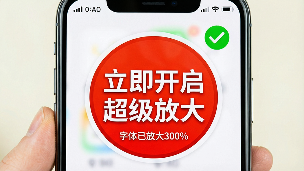 ��������Ϊһ���ֻ���Ļ����Ļ��������һ����Ŀ�ĺ�ɫԲ�ΰ�ť����ť��д�š��������������Ŵ󡱣�������������˲���Ϊ���󣬱������֡������ѷŴ�300%������ɫ�Թ���ʾ�����־��У��Ű��࣬�����ã�ϸ�ڰ���������ʱ���״̬��ͼ��Ҳ��Ӧ�Ŵ󣬻����������޶���Ԫ��