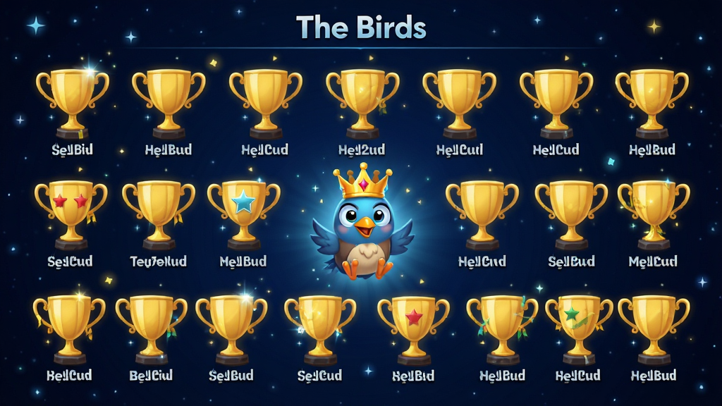 ��Ϸ��The Birds���ĳɾͽ��棬������һ���Ž�ɫ�Ľ���ͼ�꣬ÿ�������±�ע�ɾ����ƣ�����Ϊ����ɫ�ǿգ�����������һ�����ʹڵ�С������������񻯣������������ϸ���й�Ч�����ӣ����ʸ���ɾ����޶���Ԫ��