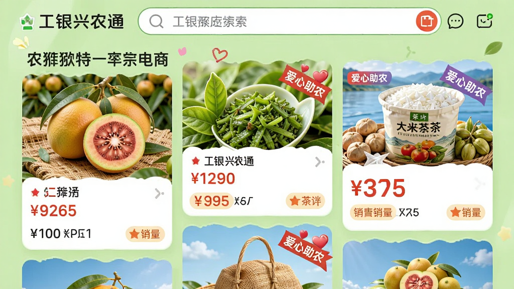 ���壺������ũͨAPP��ũ�ز�Ʒ���̡���飬չʾ⨺��ҡ���Ҷ�����׵�ũ��Ʒ�����С�������ũ����ǩ�����֣���Ʒ��Ƭ�ٲ������У������������С�������ũͨ���������Ű棺�������죬��񣺵���ƽ̨���ɫ�����ޣ�ϸ�ڣ�ÿ����Ʒ��Ƭ��ʾ�۸�������������Ϊǳ��ɫ�����ʣ����壬�ɾ����޶���Ԫ�ء�