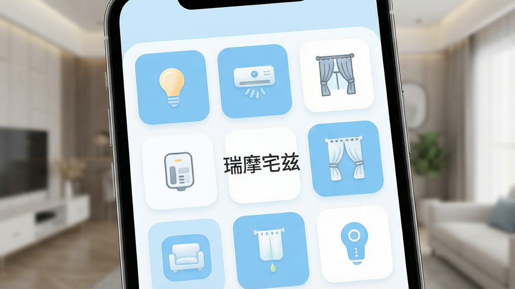 ��Ħլ�����ܼҾӿ���APP������չʾ������Ϊ�ֻ���Ļ�ڳ��ּ��Ŀ��������豸������壬�����ƹ⡢�յ���������ͼ�꿨Ƭ���������������Ű����������ʽ������ִ���Լ��ɫ����ǳ���Ͱ�ɫΪ����ϸ��չʾͼ��Բ���£����廭�ʸ���ɾ����޶���Ԫ�أ���Ļ������ʾ����Ħլ�ȡ�������