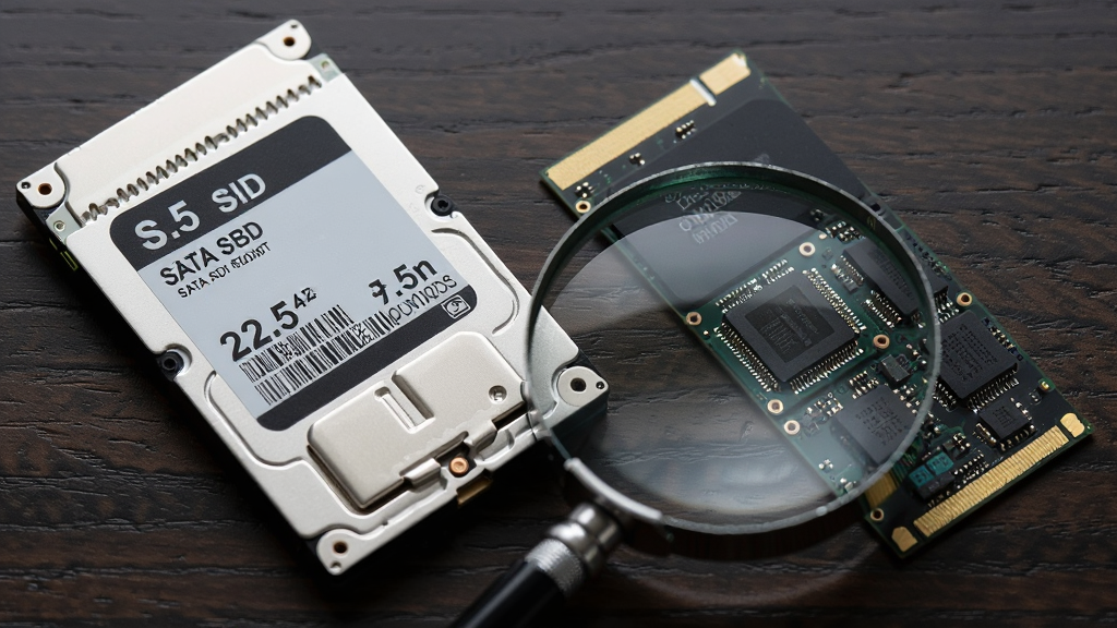 ���壺һ��𿪵�2.5Ӣ��SATA SSD��һ��M.2 SSD���ŷ��á����֣����ΪSATA�̣��Ҳ�ΪM.2�̣�����Ϊ��ɫľ�����档�Ű棺����Ӳ����б45�ȣ��м����һ���Ŵ󾵡����ʵ����Ӱ���ϸ�ڣ�Ӳ�̱�����ֽӡ�������������Ŵ󾵾۽�������оƬ�ϡ����ʣ�����΢�࣬�����ʸ��������޶������