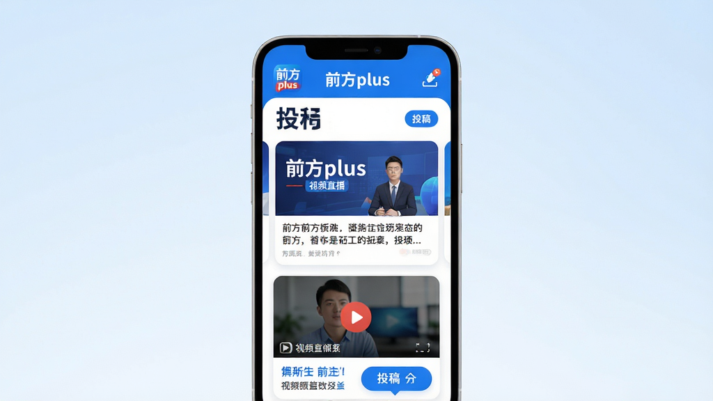 ���壺ǰ��plus������ѶAPP���棬�ֻ���Ļչʾ��ǰ��plus����ҳ��Ϣ��������ͷ�����ſ�Ƭ����Ƶֱ�������Ͷ�尴ť�����֣��ֻ����У���Ļ���������ɼ�����Χ���׸ɾ����Ű棺�ִ���Լ����Ƭʽ��Ϣ���֣�����������Ŀ�����дʵ3D��Ⱦ����Ӱ��Ȼ��ɫ��������������ɫ����ϸ�ڣ���Ļ����ʾ��ǰ��plus��logo����Ͷ�塱ͼ�꣬����Ϊ����ɫ���䣻���ʣ�4K���壬�ɾ����޶���Ԫ��