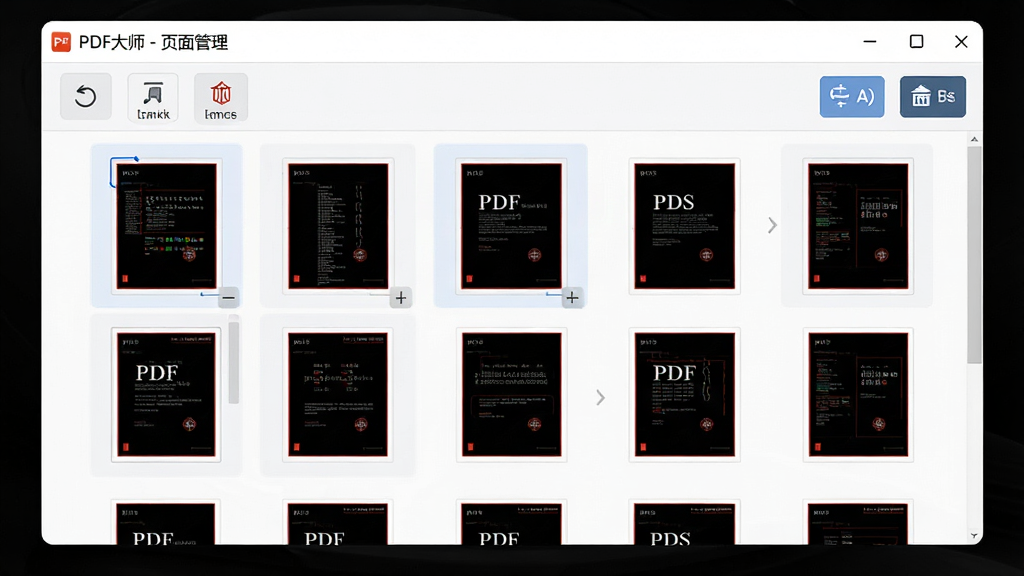 չʾ��PDF��ʦ��ҳ��������ܵĽ��棬������ʾPDFҳ������ͼ���У�����ͼ����ק����˳�򣬹�����������ת����ȡ��ɾ����ť�����ڶ�����ע��PDF��ʦ - ҳ�������������ǳɫ���⣬ͼ���������ɾ����࣬�߻���