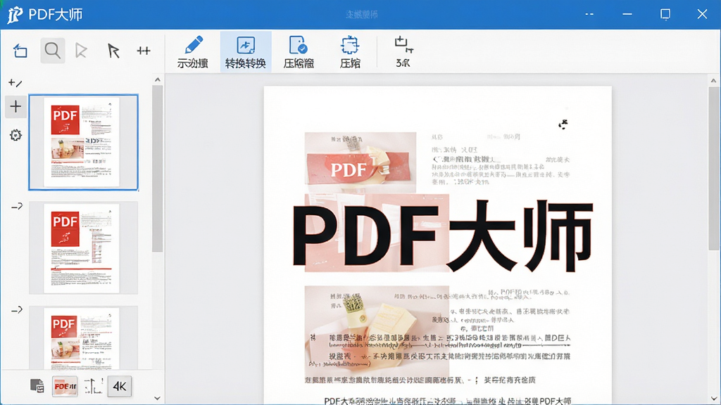 һ��չʾ��PDF��ʦ��������ĸ����ͼ�����Ϊҳ������ͼ�����Ҳ�Ϊ�ĵ�Ԥ�������������������б༭��ת����ѹ����ͼ�갴ť�����岼�ּ����ˬ������������ɫ����������ʾʾ��PDF�ĵ����ݣ����ʸɾ����޶���Ԫ�أ����ֱ�ע��PDF��ʦ���������칫�������ϸ��������4K����