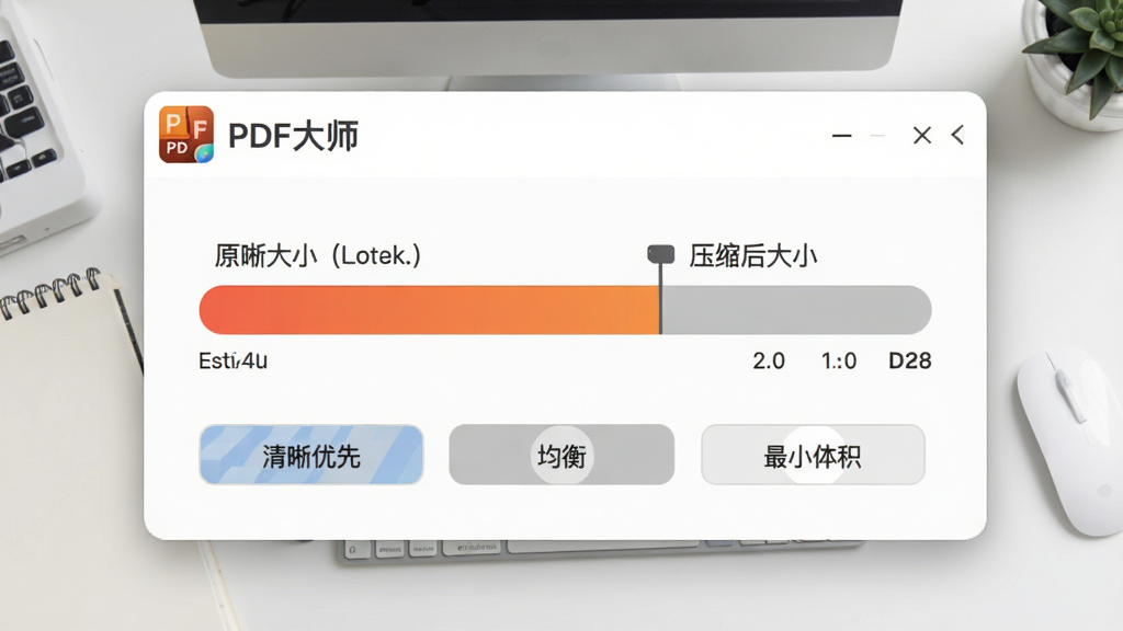 չʾ��PDF��ʦ��ѹ�����ܵĲ�����壬��������ʾԭ�ļ���С��ѹ�����С�Ա�����ѡ�ť�������������ȡ������⡱����С�����������Ϊ��๤��̨���������Ͻ��С�PDF��ʦ��ͼ�꣬�ִ���ƽ��Ʒ�񣬻��������ɾ����޶���װ��