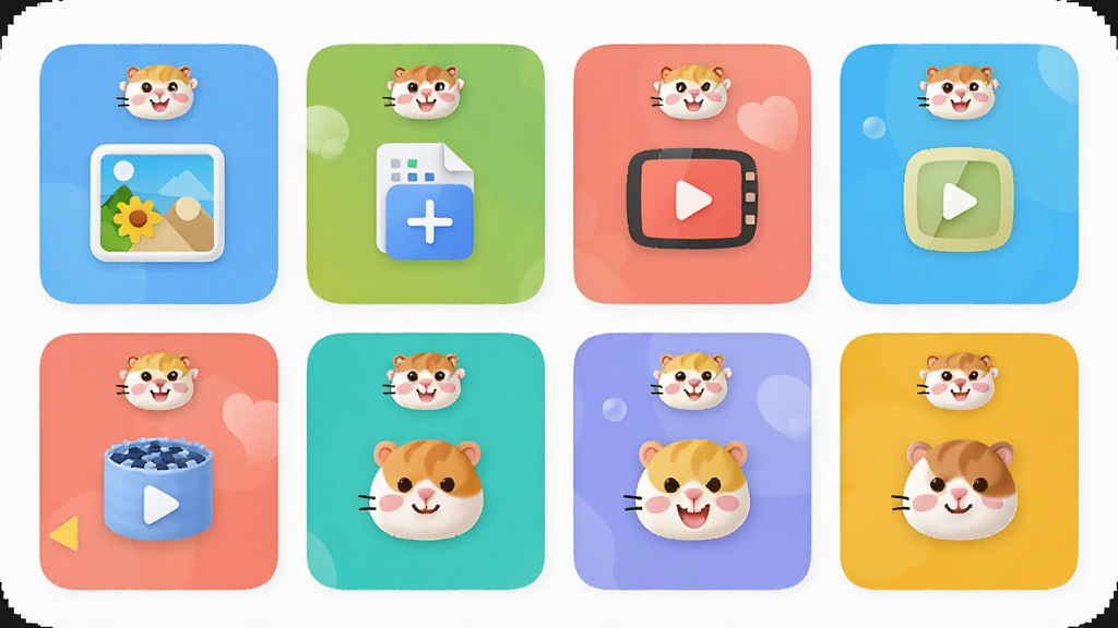 չʾ�ڶ���App�����ܷ��๦�ܽ��棬����Ϊ��ɫ���࿨Ƭ���У�����ͼƬ���ĵ�����Ƶ��ͼ�꣬����Ϊ������ʽ���Ű�������������������ϸ�ڴ��в���ͷ���ǣ�����ɾ���ͻ������Ԥ�����޶���Ԫ��