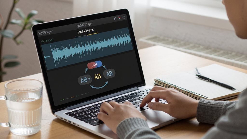 һ��ʹ�ó���ͼ������Ϊ�ʼǱ�����ǰһλѧϰ������ʹ��Mp3ABPlayer��ab������������������ѵ������Ļ����ʾ������ABѭ����ǣ��Ա߰ڷ�ˮ���ͱʼǱ���������Ȼ�����дʵ��ϸ�ڷḻ�����ʸɾ����޶���Ԫ�ء�