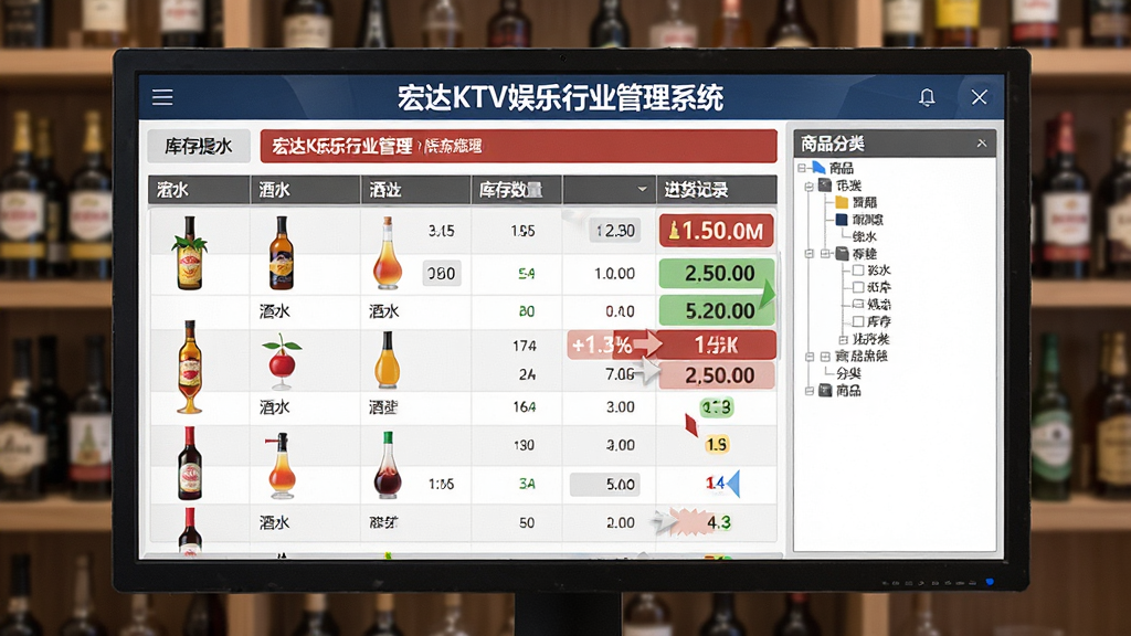 ���壺���KTV������ҵ����ϵͳ�ľ�ˮ���������棬��Ļ����ʾ��ˮ�б������������������¼�������л��ܡ����֣�������ʾ���Ԥ����ʾ���Ҳ�����Ʒ���������Ű棺������������������ò�ͬ��ɫ��ǡ��������ʵ�ã���ʵ������ϸ�ڣ���Ļ�����С����KTV������ҵ����ϵͳ�����⣬��ˮͼƬ�������ɱ档���ʣ����壬ϸ�ڷḻ���ɾ����޶���Ԫ�ء�