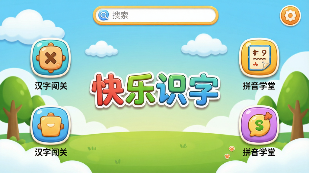 ���壺����ʶ�������򿪺�������棬��ʾ��ɫ��ͨ����ѧϰ��԰�����������С�����ʶ�֡����������ֲܷ��š����ִ��ء�����ƴ��ѧ�á���ͼ�ꣻ���֣�������������ͼ�����������Ϸ��������������ð�ť���Ű棺ͼ���·����м������˵�����֣���񣺶�ͯ������APP���ɫ���������ã�ϸ�ڣ�����ɾ��޶���Ԫ�أ�ͼ����������Ӱ���������ƶ����ľװ�Σ����ʣ�������Ⱦ��ϸ��ƽ�������������ܰ���õ�ѧϰ��Χ��