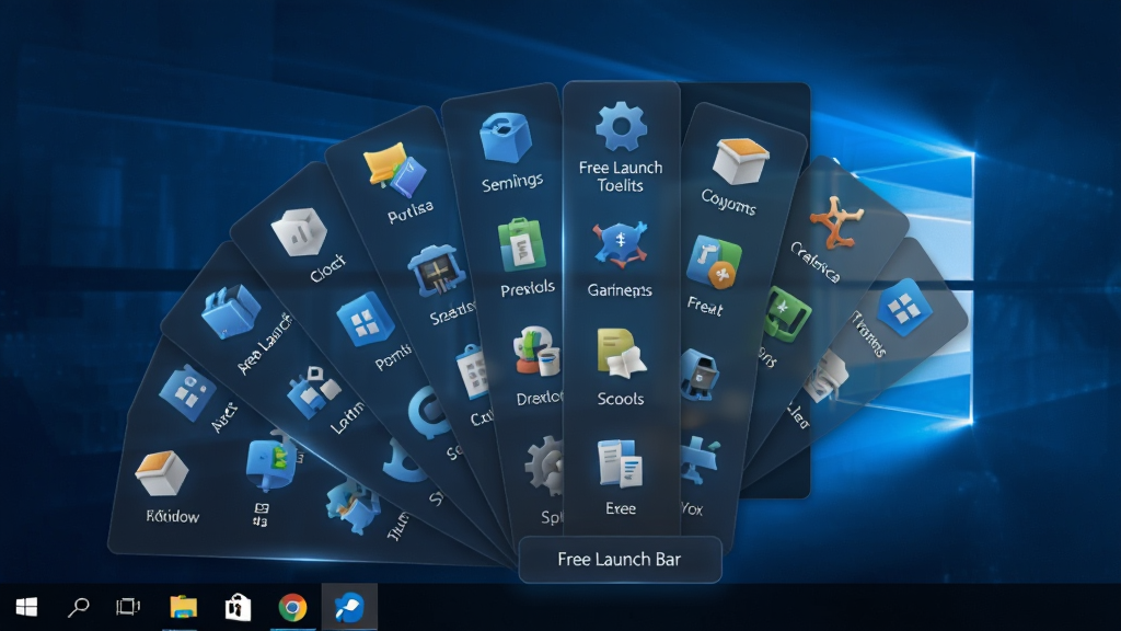���壺һ̨����Windowsϵͳ�ĵ�����Ļ����������������չ����Free Launch Bar�˵����������з���ͼ�ꡣ���֣���Ļ������д���������򣬲˵������λ��ж�չ��������Ϊ�ɾ�������ɫ���䡣�Ű棺�˵�ͼ���������У���������С��ǩ������ִ���ƽ���������ϣ��Ƽ��С�ϸ�ڣ�ÿ��ͼ�����΢��Ч���˵��ײ��С�Free Launch Bar�����������ʣ�8K���壬�ɾ��޶���Ԫ�ء�