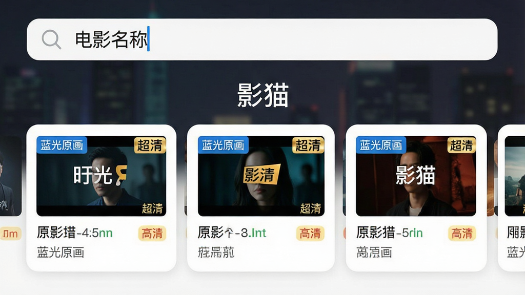 һ����ƽ�������ֻ�Ӧ���������棬���涥�������������롰��Ӱ���ơ����·��Կ�Ƭ��ʽ�������������Բ�ͬ��Ƶ��վ�ĸ�����Դ�����ÿ����Ƭ�ϱ�ע�С�����ԭ�����������塱�������塱�Ȼ��ʱ�ǩ�����������Ϸ���ʾ��Ӱè������������ΪUI����չʾ�������������Ű����룬����ִ���࣬ϸ�ڷḻ�����ʸ��壬�ɾ��޶���Ԫ�ء�