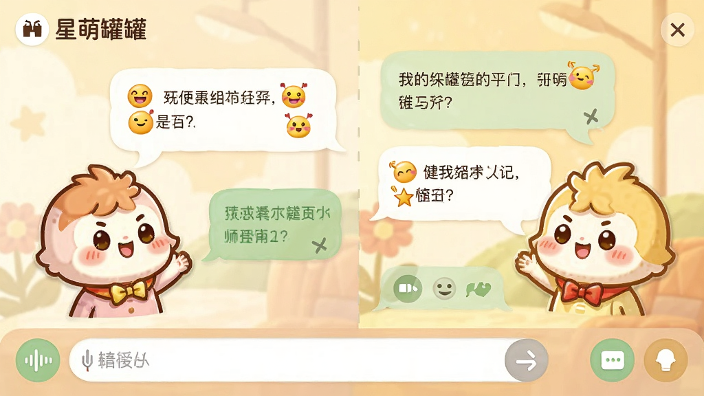 ���壺���ȹ޹޵�������棬������ͨ��ɫ�ڽ���Ȥζ�Ի������֣����ҷ�����ʾ˫����ɫ���м�Ϊ�Ի����ݡ��Ű棺������ʽ�ɰ������б�����š�������¿�ͨ��񣬱���Ϊůɫ����ϸ�ڣ������а�������ͨ���ͱ���ͼ�꣬�ײ��������͹��ܰ�ť�����ʣ����壬��ͣ��޶���Ԫ�ء�