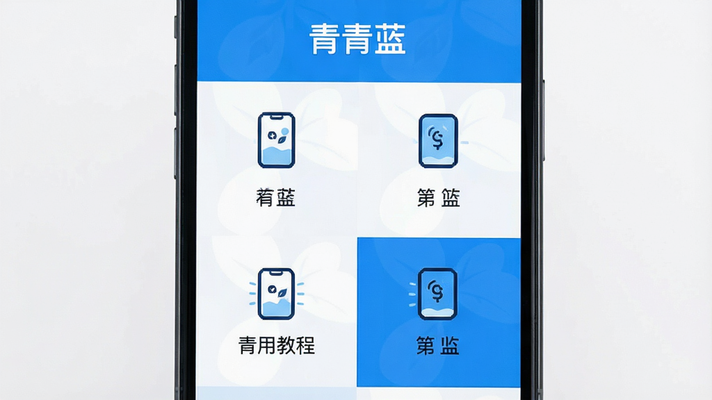 手机画面显示“青青蓝”使用教程步骤图,每一步骤配以简单图标,背景为白色与蓝色相间,整体风格清新,布局有序,画质干净,无多余元素。