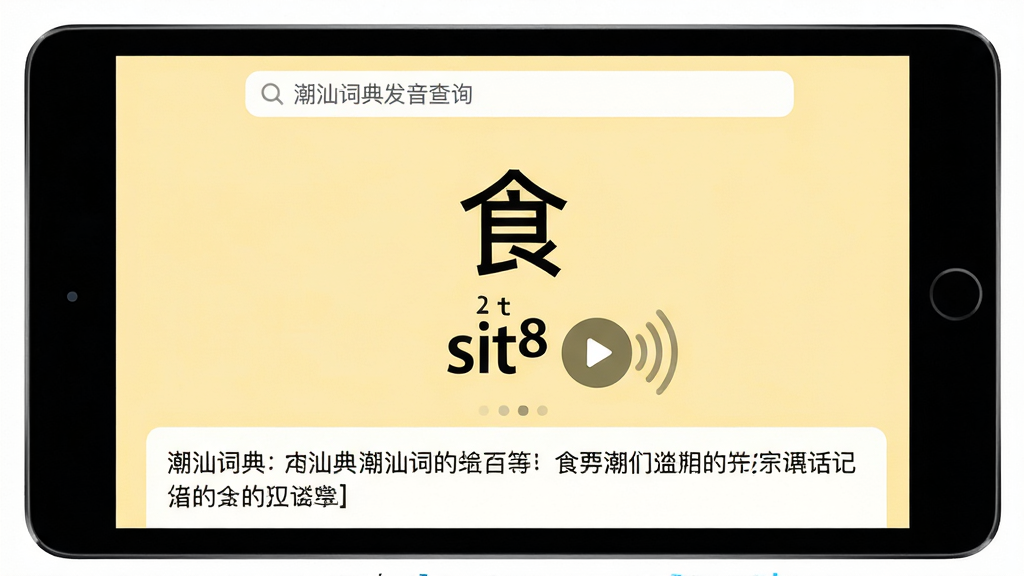 ���壺���Ǵʵ䷢����ѯ���棬��Ļ������ʾ���֡�ʳ�������ǻ�ƴ����sit8���Ͳ��Ű�ť�����֣�������ǳ��ɫΪ�����������������·�����ʾ�����Ű棺ƴ����ע��Ŀ���������ڵײ�����񣺱�ƽ��UI��ƣ����������ϸ�ڣ����Ű�ť��������̬Ч���������������������ʣ�������Ⱦ���ɾ����ࡣ
